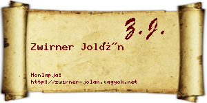 Zwirner Jolán névjegykártya